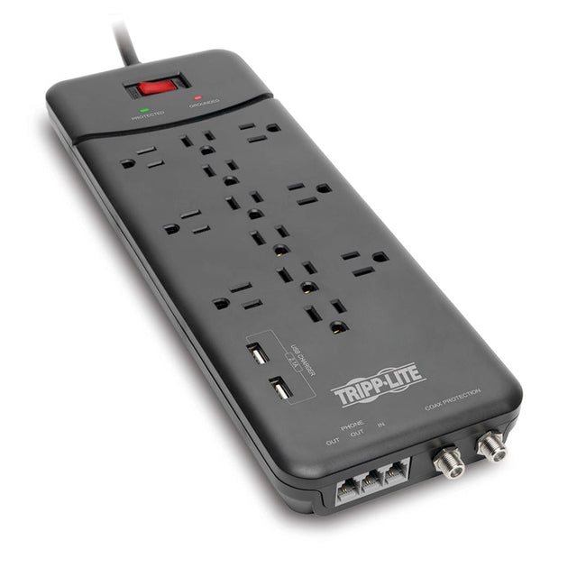 Tripp Lite Protect It! 12-Outlet Joules 4320 8ft Cord Tel/Modem/Coax 2USB Black