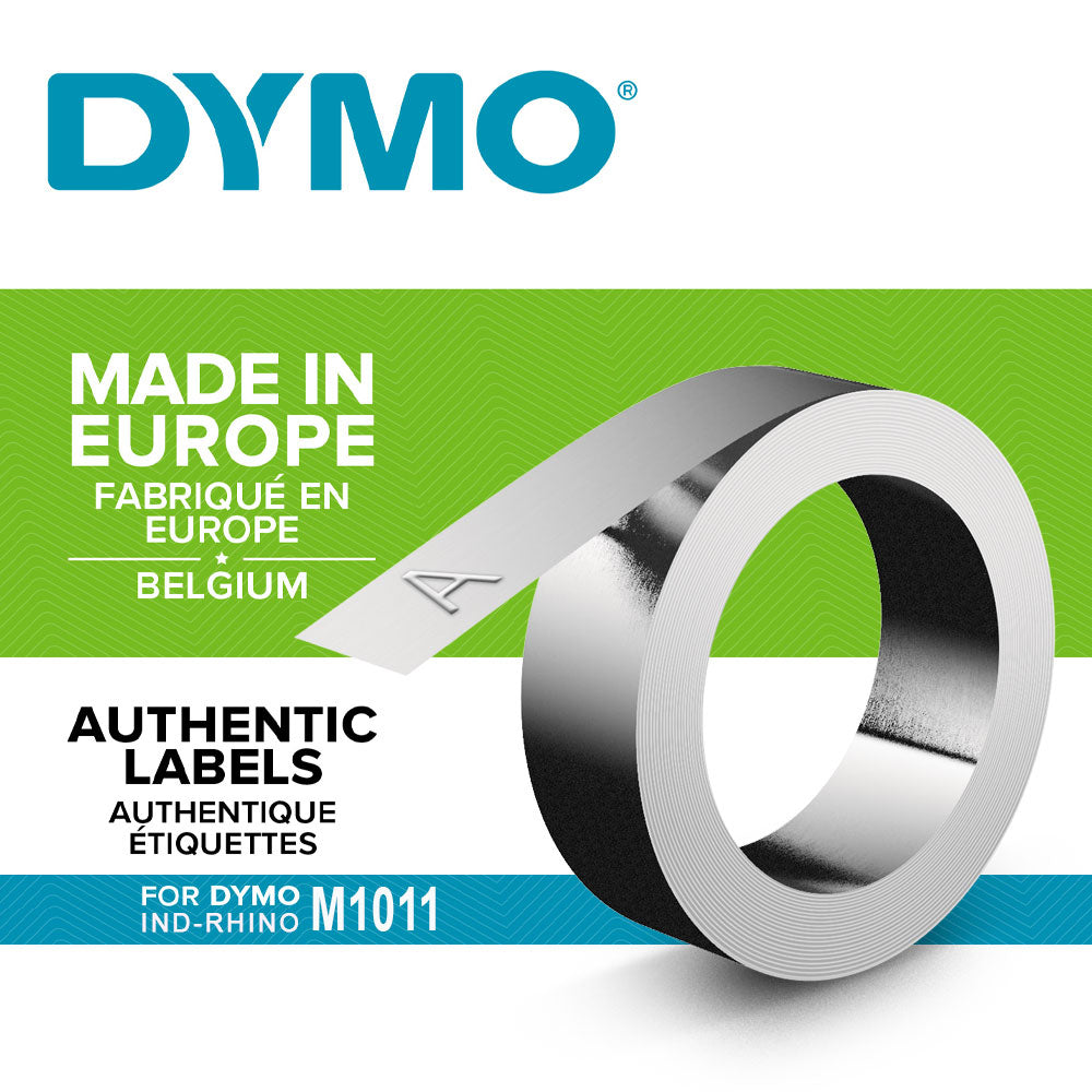 DYMO Non-Adhesive Aluminium Embossing Tape | 12 mm x 4.8 m | Compatible with the Rhino M1011 Embosser | Weather Resistant | Ideal for DIY & Construction | Made in Europe