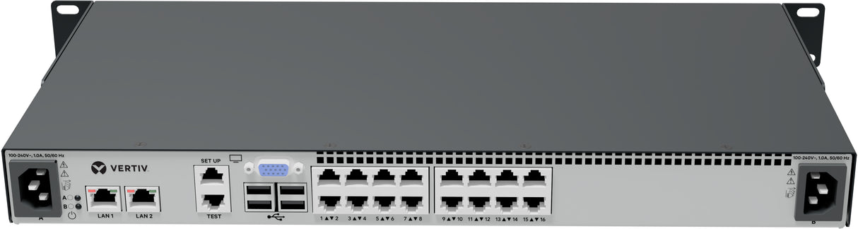 Vertiv Avocent KVM-over-IP Switch 16-port, 2 digital KVM path, dual AC power supply, TAA
