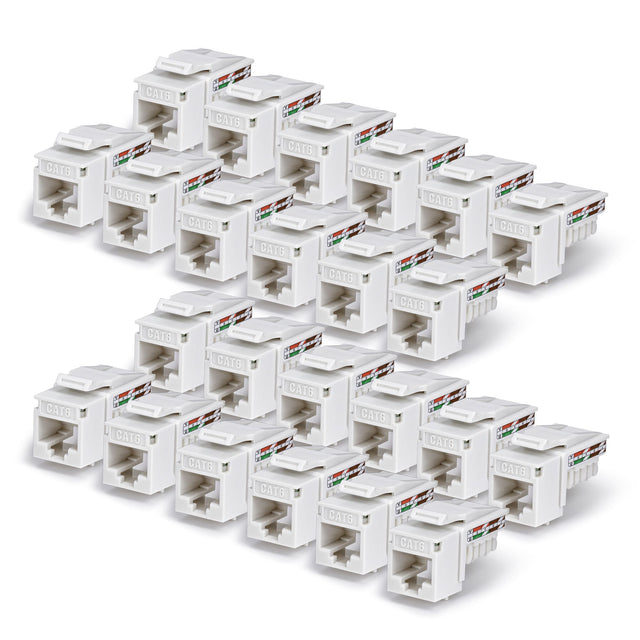 StarTech.com Cat6 Keystone Jack, 24-Pack RJ45 Ethernet Keystone Jacks, UTP Cat6 Wall Jack, 90-Degree 110 Punch Down, White