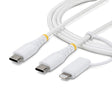 StarTech.com 1m (3ft) 2-in-1 Rugged USB-C Charging Cable with Lightning Adapter, 30W/60W (3A), Apple MFi Certified, Braided USB C Charger Cord for iPhone/iPad/Android