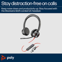 HP Poly Blackwire 8225 Stereo Microsoft Teams Certified USB-C Headset +USB-C/A Adapter