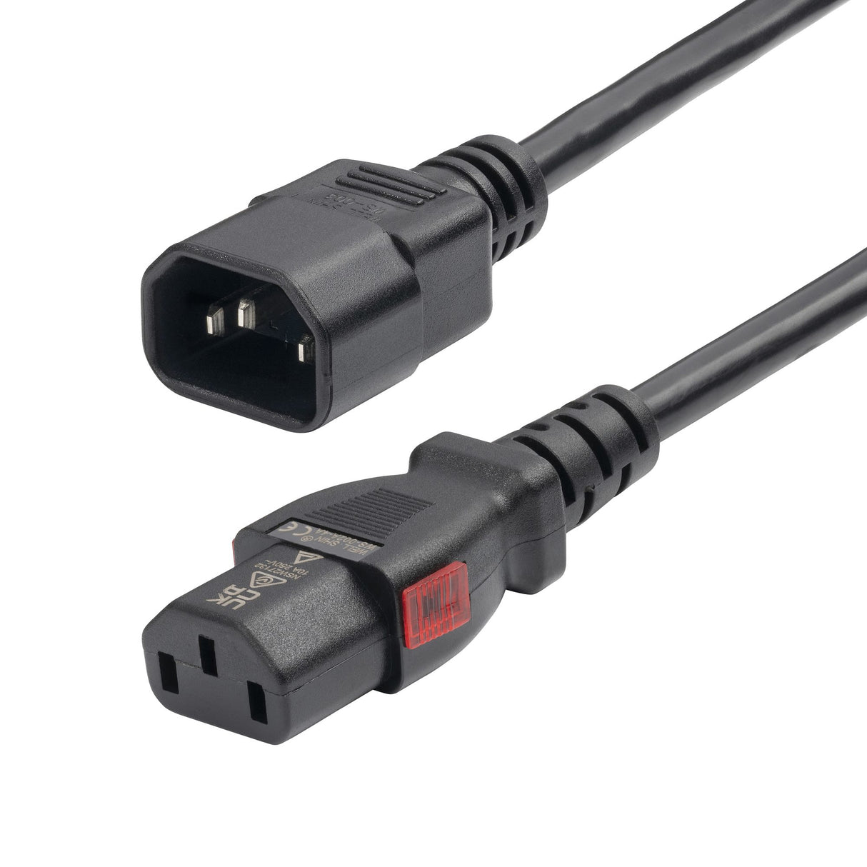 StarTech.com 10ft (3m) Power Extension Cord, PDU Style C14 to Locking C13, PDU Power Cord, 10A 250V, 18AWG, Power Extension Cable, TAA Compliant, UL Listed