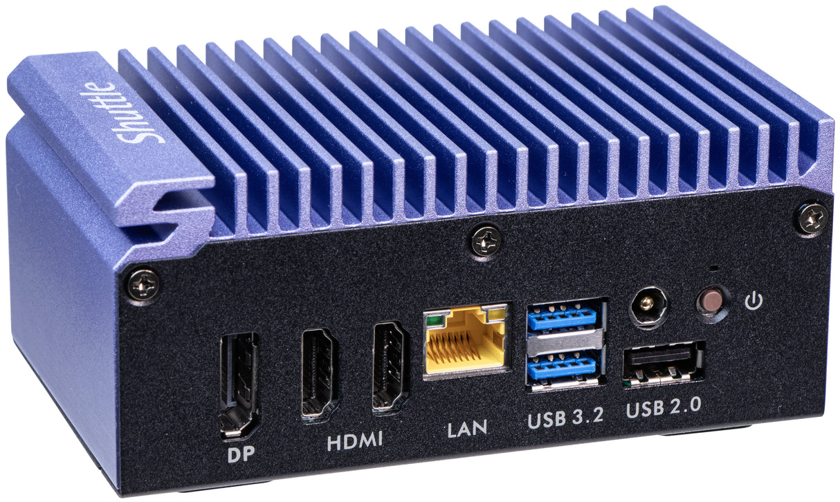 Shuttle Edge PC SPCEL12 , Intel Celeron J6412 , 2x HDMI, 1x DP, 2x 2.5G LAN, 1x DDR4, 1x Micro SD card reader, 1x Nano SIM slot, 3x USB, 2x M.2 (SATA), 12-20V, fanless, 24/7, incl. VESA mount