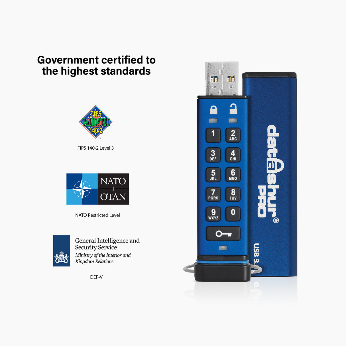 iStorage datAshur PRO 8 GB | Secure Flash Drive | FIPS 140-2 Level 3 Certified| NLNCSA DEP-V Certified | NATO Restricted Certified |AES-XTS 256-bit Hardware Encryption | PIN protected | Dust/Water Resistant