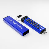 iStorage datAshur PRO+C 128GB | FIPS 140-3 Level 3 Certified | Secure USB Type-C drive | AES-XTS 256-bit Hardware Encryption | PIN protected | Type C-A adapter included