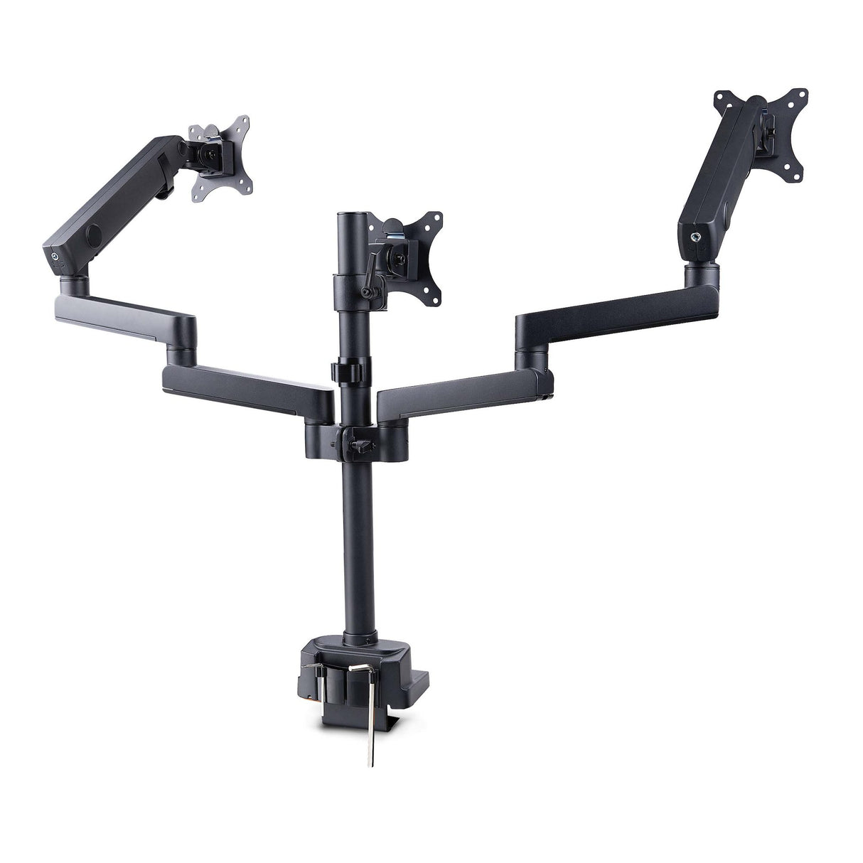StarTech.com Desk Mount Triple Monitor Arm For Up To Three 27in Screens, VESA 75x75/100x100, Tool-Less Arm Adjustments, C-Clamp/Grommet Mount, Mechanical Spring Arm