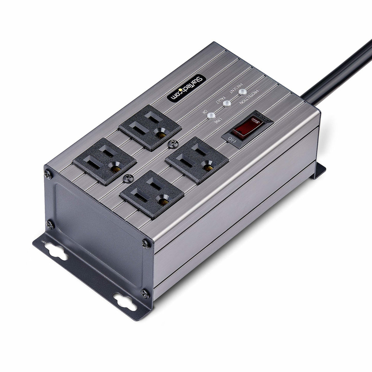 StarTech.com 4-Outlet Industrial Power Strip 125V/15A, EMI/RFI Isolation, Surge Protection, Mountable PDU, Attached 8ft/2.4m Cord, NEMA 5-15P/R, UL Listed, TAA