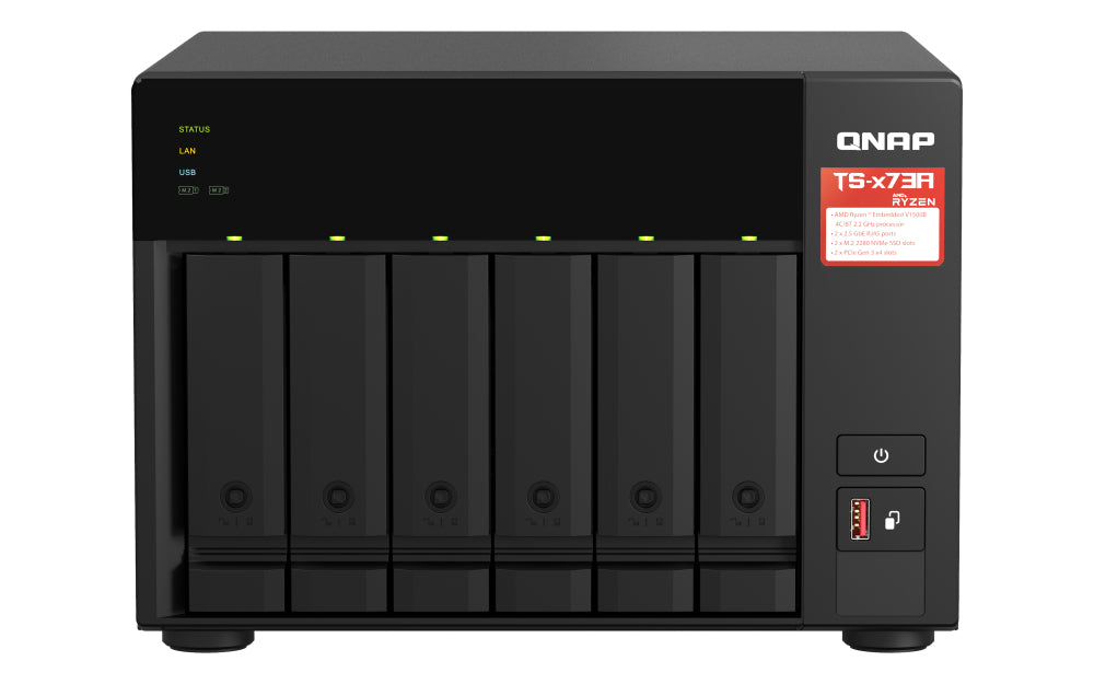 QNAP TS-673A-SW5T NAS/storage server Tower Ryzen Embedded V1500B 8 GB DDR4 0 TB QNAP QTS Black