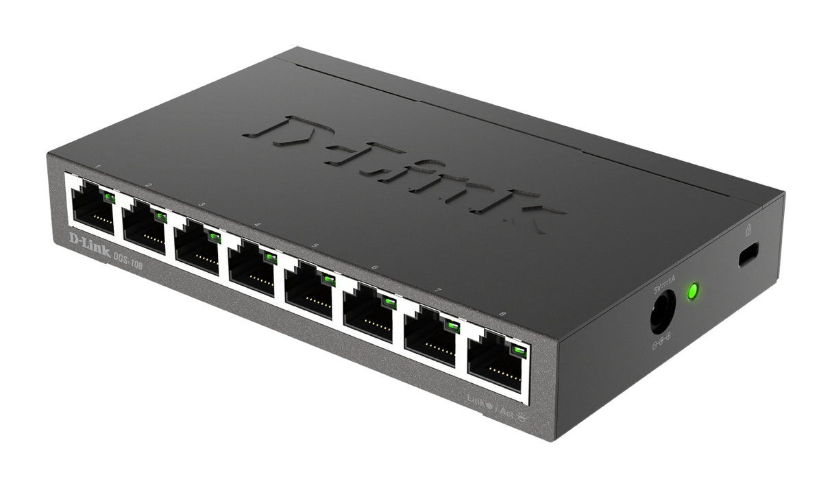 D-Link DGS-108 network switch Unmanaged L2 Gigabit Ethernet (10/100/1000) Desktop Black