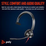 HP Poly Blackwire 3315 Monaural USB-C Headset +3.5mm Plug +USB-C/A Adapter