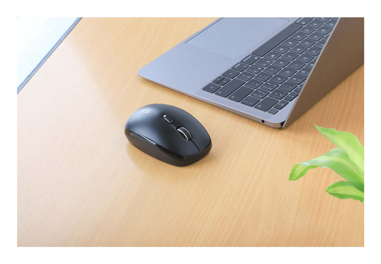 Manhattan USB-A Nano Receiver, Six Buttons with Scroll Wheel, 800/1200/1600 dpi, Wrist-Friendly Contour, Black