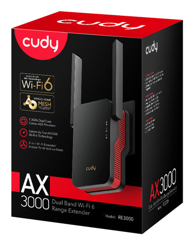 Cudy RE3000 network extender Network repeater Black, Red 10, 100, 1000 Mbit/s
