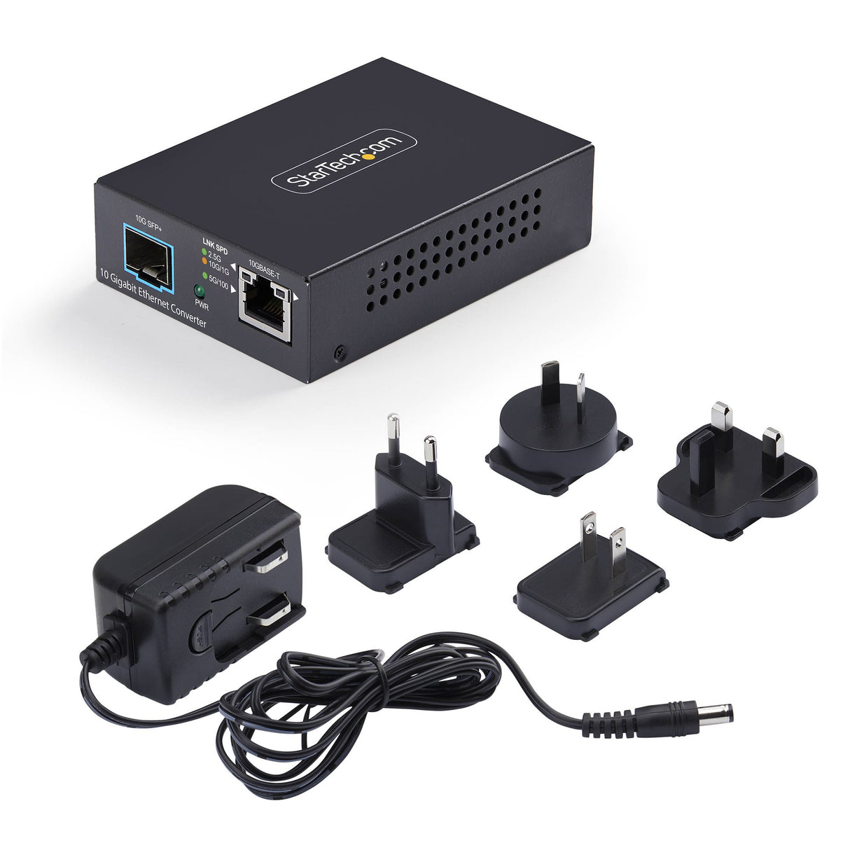 StarTech.com 10GbE Multi-Gigabit Open SFP+ Fiber Media Converter, Standalone 10 Gigabit Ethernet RJ-45 to 10GBASE-X SFP+, Single-Mode / Multi-Mode, 16K Jumbo Frames - TAA