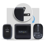 StarTech.com 20W USB‑C Wall Charger, Portable Charger with USB Power Delivery Fast Charging, 5V/9V PD, USB-C Charger, Black