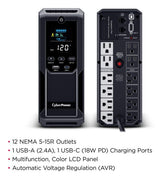 CyberPower LCD BRG1500AVRLCD2 uninterruptible power supply (UPS) Line-Interactive 1.5 kVA 900 W 12 AC outlet(s)
