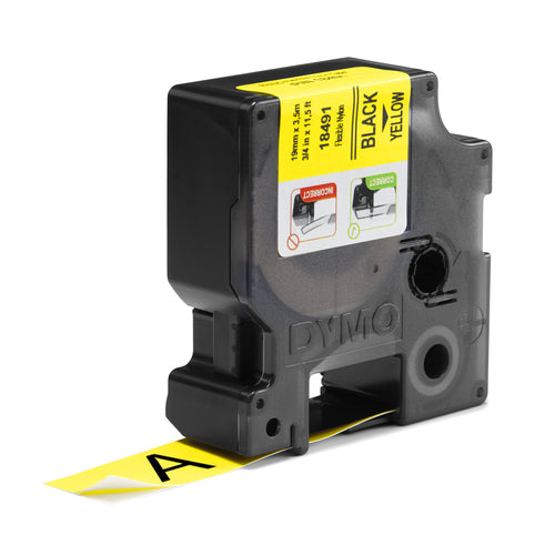DYMO Rhino Industrial Flexible Nylon Labels | 19 mm x 3.5 m | Black Print on Yellow | Self-Adhesive | for Rhino & LabelManager Label Makers