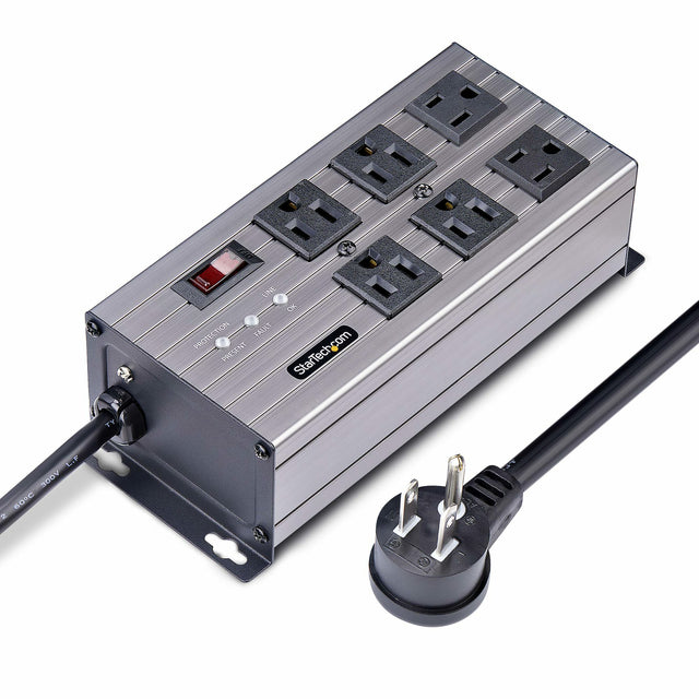 StarTech.com 6-Outlet Industrial Power Strip 125V/15A, EMI/RFI Isolation, Surge Protection, Mountable PDU, Attached 8ft/2.4m Cord, NEMA 5-15P/R, UL Listed, TAA
