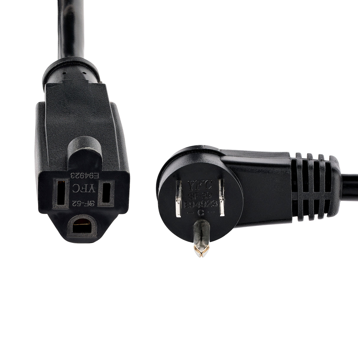 StarTech.com 1ft (30cm) Power Extension Cord, Right Angle NEMA 5-15P to NEMA 5-15R, 13A 125V, 16AWG, Black Computer Power Extension Cord, AC Outlet Extension Cable, UL Listed