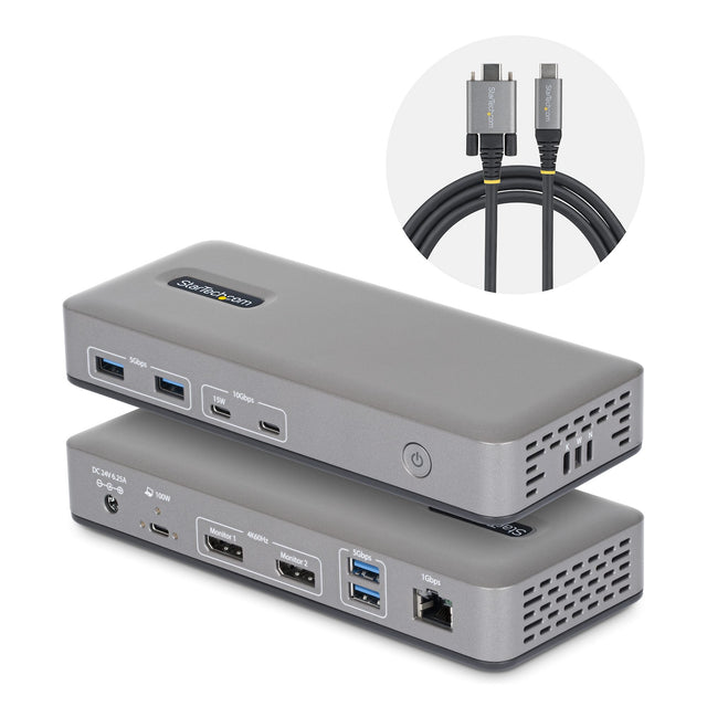 StarTech.com Dual-Monitor USB-C Docking Station, DisplayPort, 4K 60Hz, 100W Laptop Charging, 1GbE, Driverless, Multi-Monitor Dock For Windows