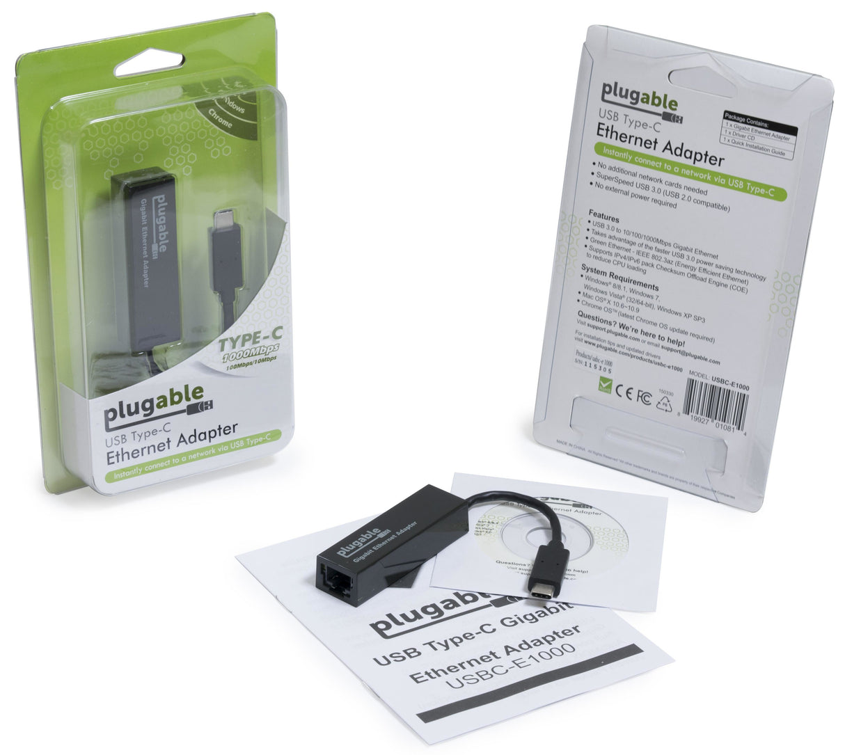Plugable Technologies USB C to Ethernet Adapter, Fast and Reliable Thunderbolt or USB C to Gigabit Ethernet Adapter, Compatible with Windows, Mac, iPhone 15, ChromeOS, Dell XPS, Switch