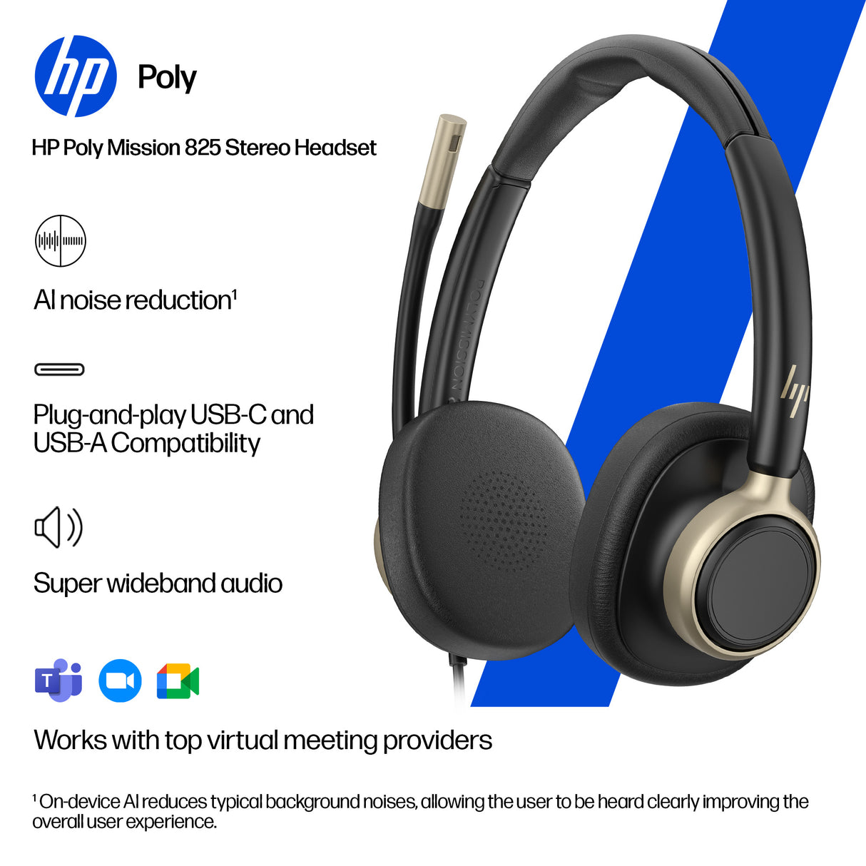 HP Poly Mission 825 Stereo USB Wired Headset (Bulk)
