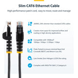 StarTech.com 50ft Black Slim CAT6 Ethernet Cable, Snagless, 100W PoE, UTP, LSZH, 28AWG Pure Bare Copper Wire, Slim RJ45 Network Patch Cord w/Strain Reliefs, Individually Tested