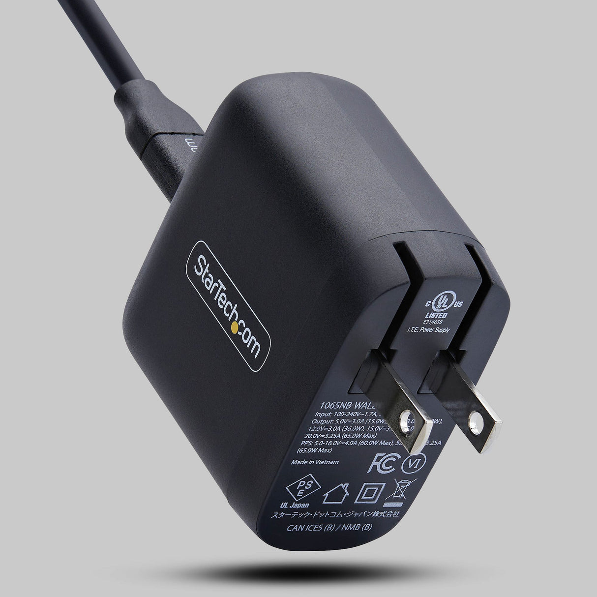StarTech.com 65W USB-C Laptop Charger, GaN Charger with Power Adapter Brick for Dell, XPS, HP ProBook, MacBook Pro, Microsoft Surface Pro, Black
