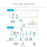 StarTech.com 2-Port USB-C KVM Switch, Single 4K 60Hz DisplayPort Monitor, 3.5mm Audio, 6x USB Hub Ports, Hot Key Switching, Thunderbolt 3/4 Compatible - TAA