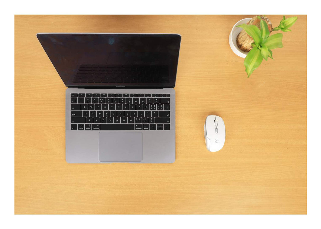 Manhattan USB-A Nano Receiver, Six Buttons with Scroll Wheel, 800/1200/1600 dpi, Wrist-Friendly Contour, White