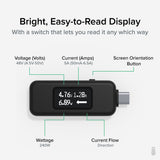 Plugable Technologies USB C Power Meter Tester for Monitoring USB-C Connections up to 240W - Digital Multimeter Tester for USB-C Cables, Laptops, Phones, Chargers - Driverless