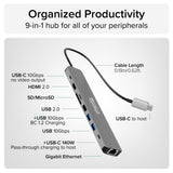Plugable Technologies USBC-9IN1E interface hub USB Type-C 10000 Mbit/s Grey