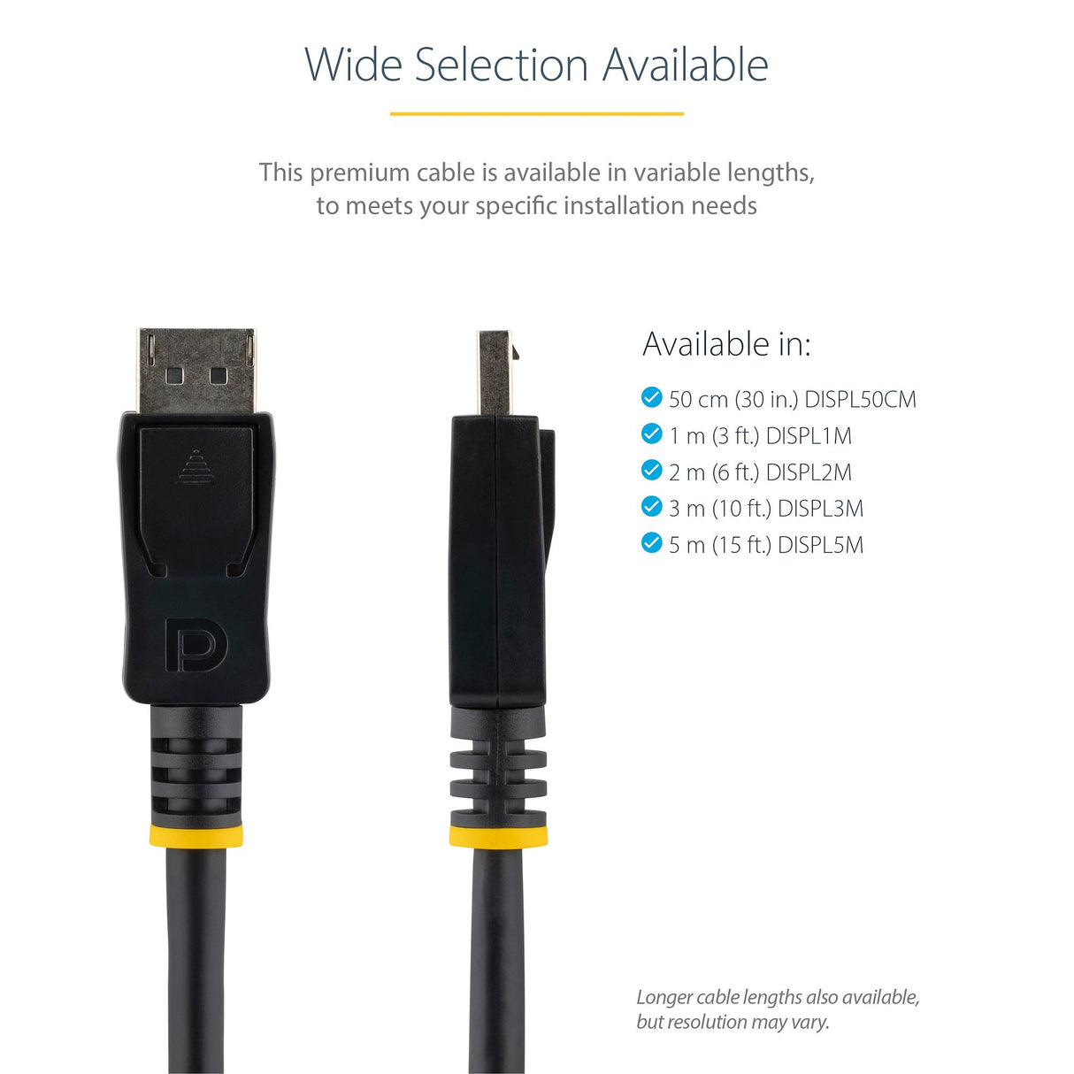 StarTech.com 50cm (1.6ft) DisplayPort 1.2 Cable - 4K x 2K Ultra HD VESA Certified DisplayPort Cable - Short DP to DP Cable for Monitor - Slim DP Video/Display Cord - Latching DP Connectors