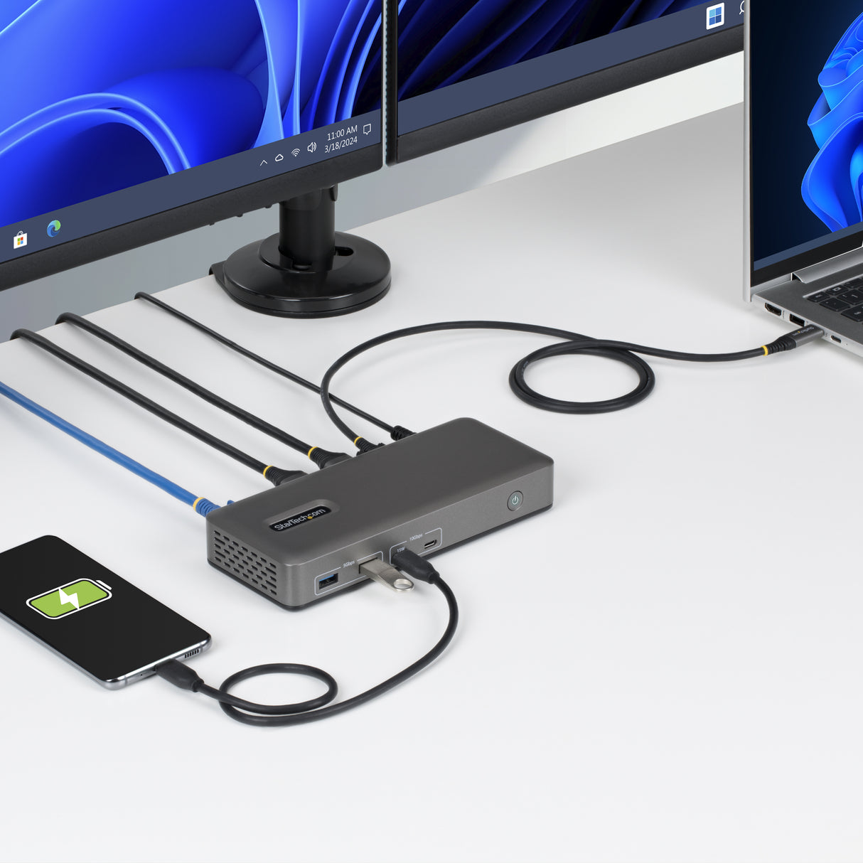 StarTech.com Dual-Monitor USB-C Docking Station, DisplayPort, 4K 60Hz, 100W Laptop Charging, 1GbE, Driverless, Multi-Monitor Dock For Windows