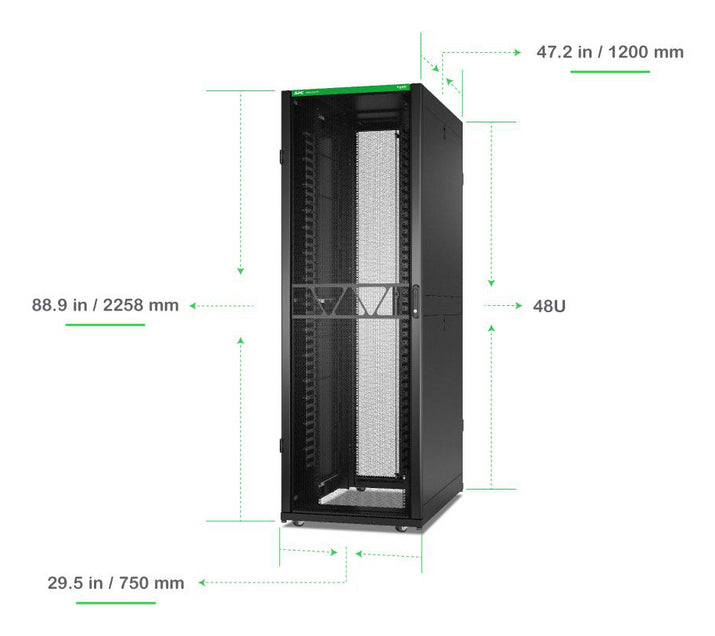 APC NetShelter SX, Networking Rack Enclosure, 48U, 2258H x 750W x 1200D mm, with Sides, Black