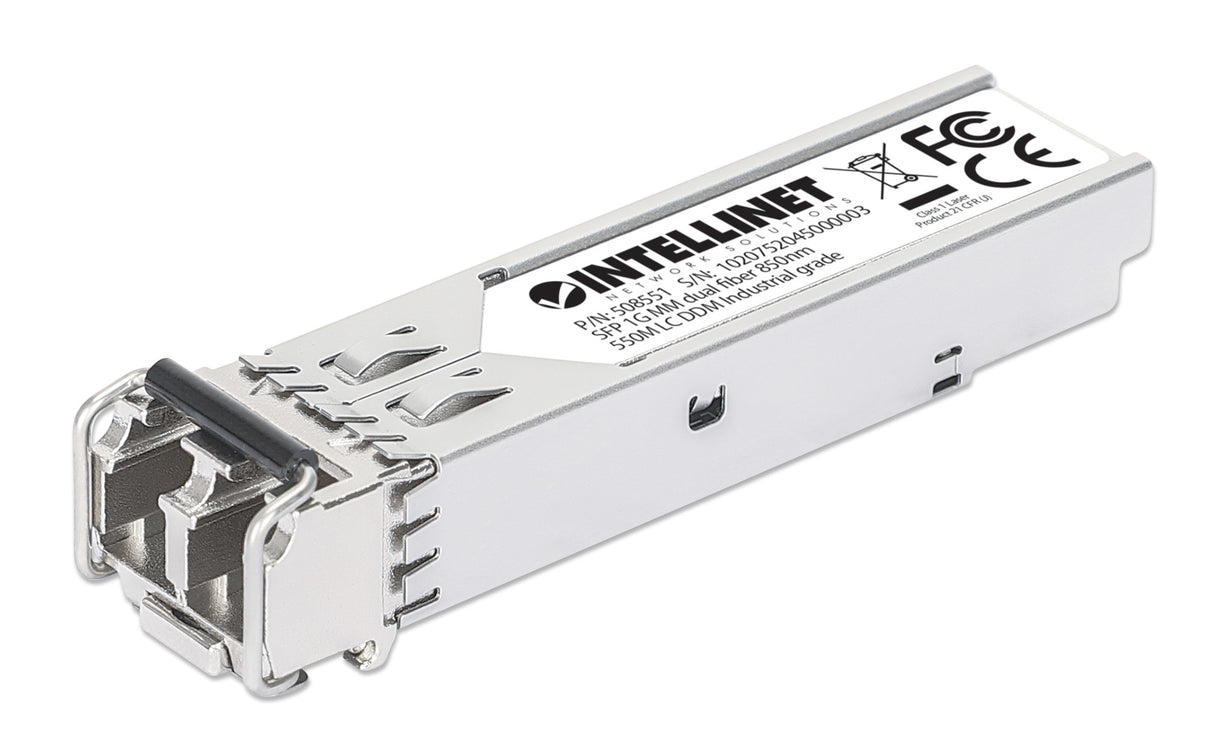 Intellinet Industrial Gigabit Fiber SFP Optical Transceiver Module 1000Base-SX (LC) Multi-Mode Port, 550 m, MSA-compliant for Maximum Compatibility, Silver