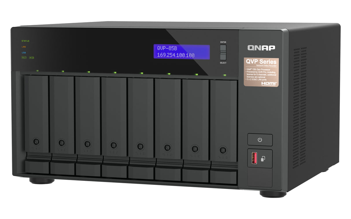 QNAP QVP-85B NAS/storage server Tower Intel® Core™ i5 32 GB DDR4 0 TB QVR Pro Black