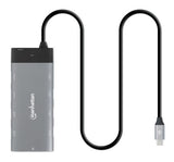 Manhattan USB-C Dock/Hub, Ports (x10): Ethernet, HDMI (x2 8k), USB-A (x5) and USB-C (x2), With Power Delivery (100W) to USB-C Port (Note additional USB-C wall charger and USB-C cable needed), USB 3.2 Gen 2, All Ports can be used at the same time...