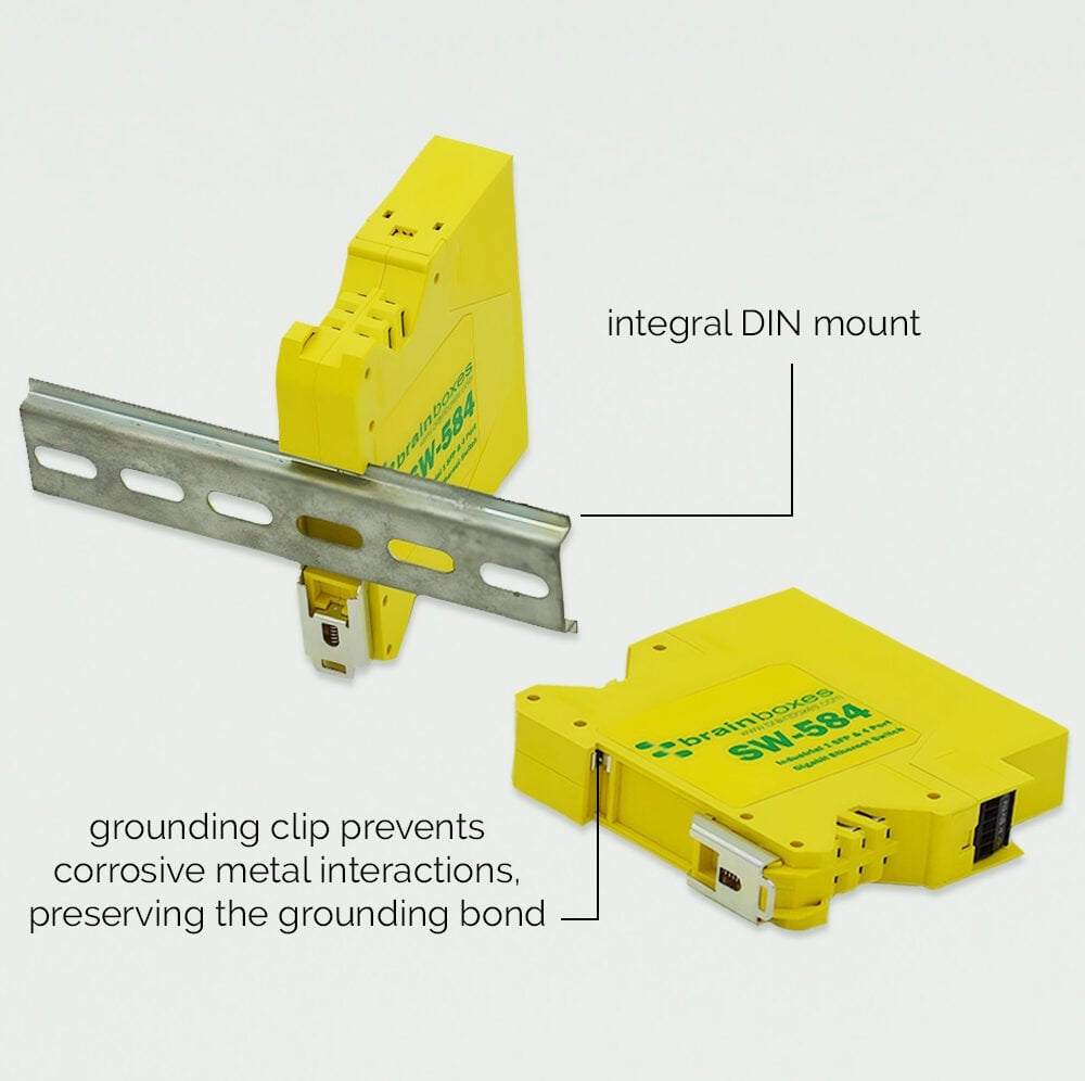 Brainboxes SW-584 network switch Unmanaged Gigabit Ethernet (10/100/1000) Yellow