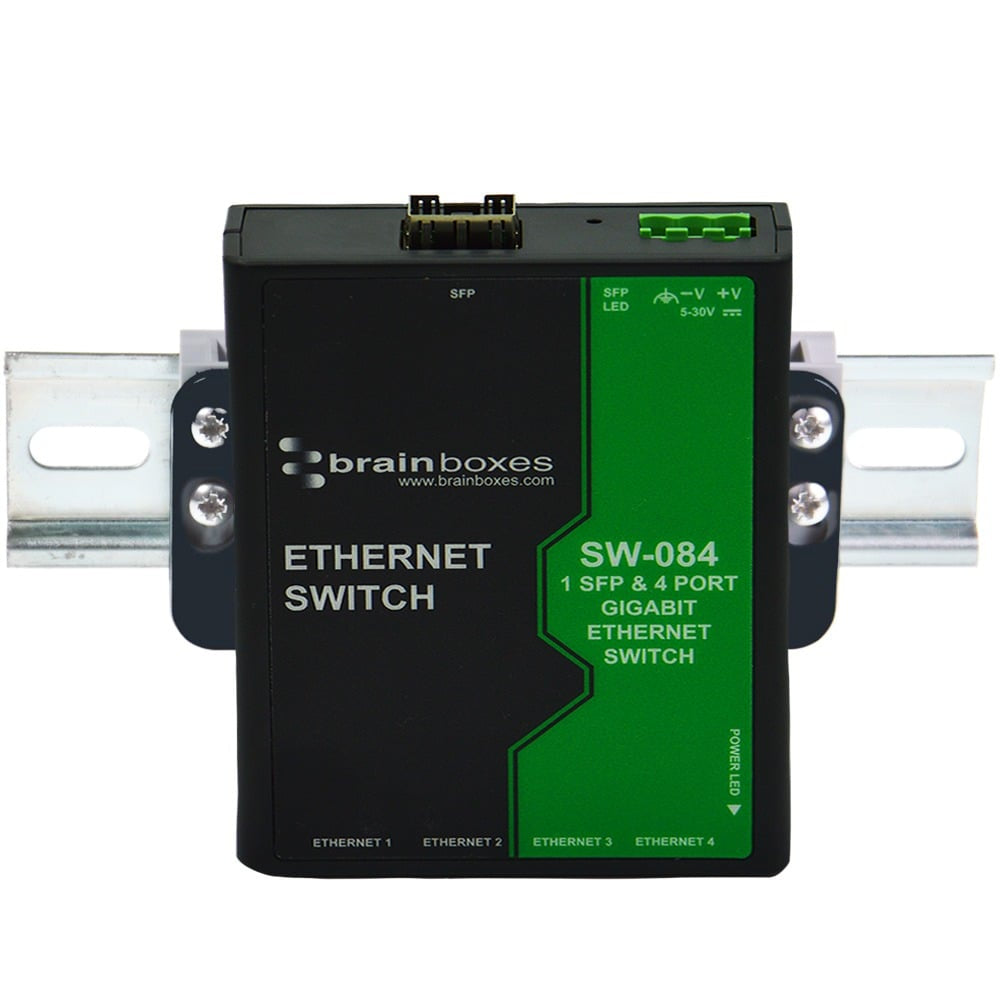Brainboxes SW-084 network switch Unmanaged Gigabit Ethernet (10/100/1000) Desktop/Wall-Mounting Black, Green