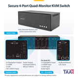 StarTech.com Secure 4-Port Quad-Monitor KVM Switch, HDMI / DisplayPort / DVI, NIAP 4.0 Desktop KVM, Metal Housing, CAC Port, Made in the USA