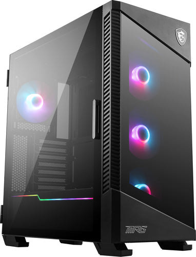 MSI MPG VELOX 100R Mid Tower Gaming Computer Case 'Black, 4x 120mm ARGB Fans, 1-6 ARGB Hub, ARGB light strip, USB Type-C, Tempered Glass, Center, E-ATX, ATX, mATX, mini-ITX'