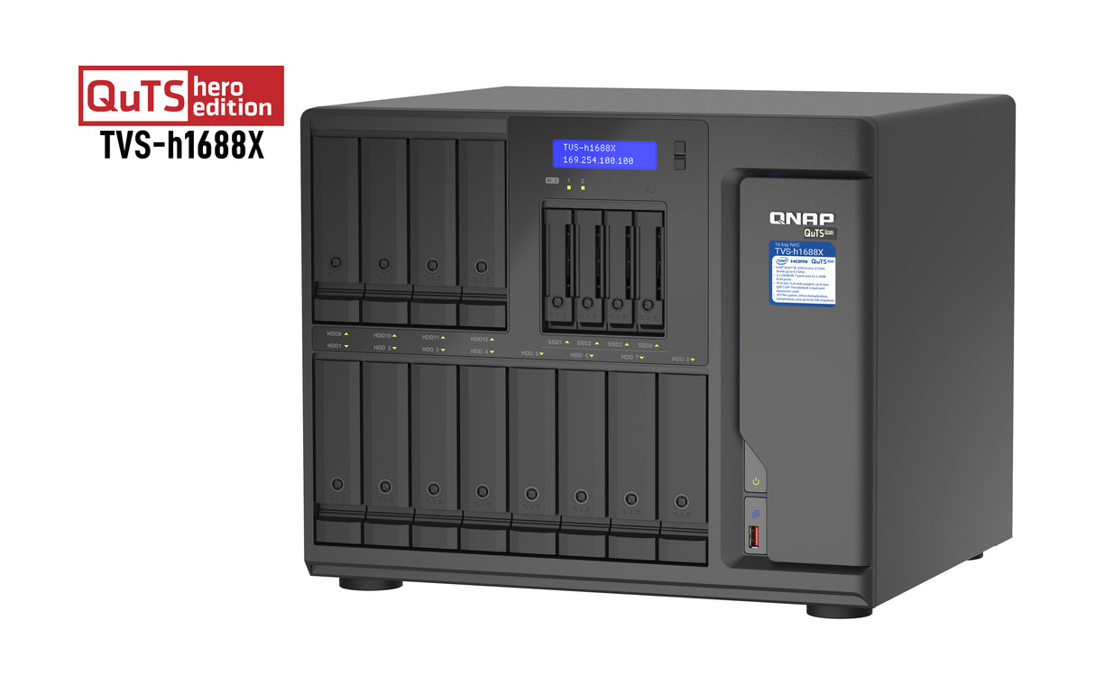 QNAP TVS-h1688X NAS Tower Intel® Xeon® W-1250 32 GB DDR4 0 TB QuTS hero Black