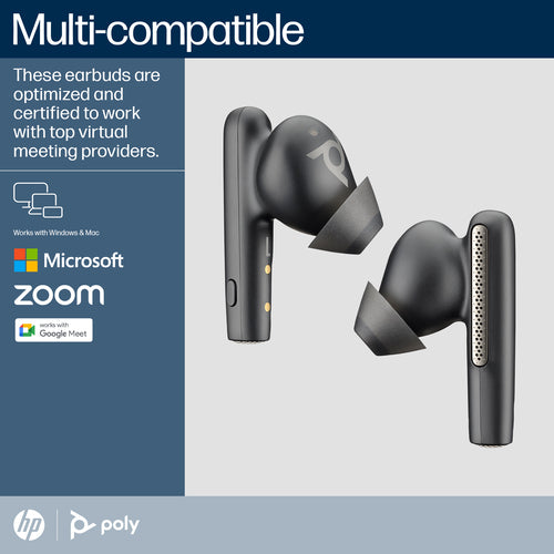 HP Poly Voyager Free 60+ UC Carbon Black Earbuds +BT700 USB-A Adapter +Touchscreen Charge Case
