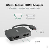 Plugable Technologies USB C to HDMI Adapter for Dual Monitors 4K 60Hz, Compatible with Windows, Chromebook, USBC Thunderbolt USB4 Laptops, MST Extended Display Type C Multi HDMI Port Adapter, Driverless USBC-MSTH2