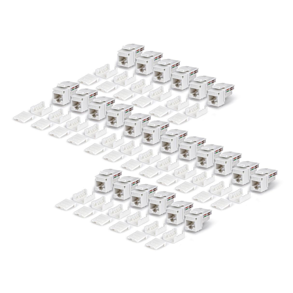 StarTech.com Cat6 Keystone Jack, 24-Pack RJ45 Ethernet Keystone Jacks, UTP Cat6 Wall Jack, 90-Degree 110 Punch Down, White