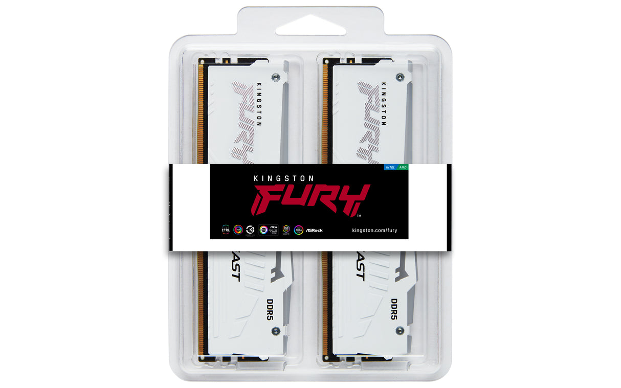 Kingston Technology FURY Beast 32GB 5200MT/s DDR5 CL40 DIMM (Kit of 2) White RGB XMP