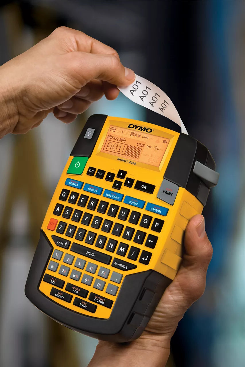 DYMO RHINO 4200 Industrial Label Maker Kit Case | QWERTY Keyboard & Time-Saving Hot Keys | Durable Label Printer for Job Sites and Heavy-Duty Labelling Jobs