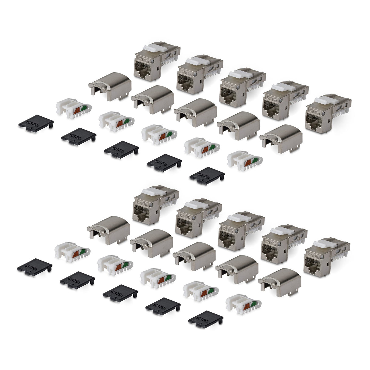 StarTech.com Shielded Cat6a Keystone Jack, 10-Pack RJ45 Ethernet Keystone Jacks, STP Cat6a Wall Jack, 90-Degree Toolless