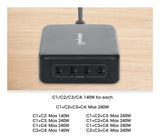 Manhattan 4-Port GaN USB Power Delivery Charging Station - 240 W / PD 3.1, Four USB-C PD Ports with up to 140 W per Port, 240 W Total Output, Power Delivery 3.1, Black